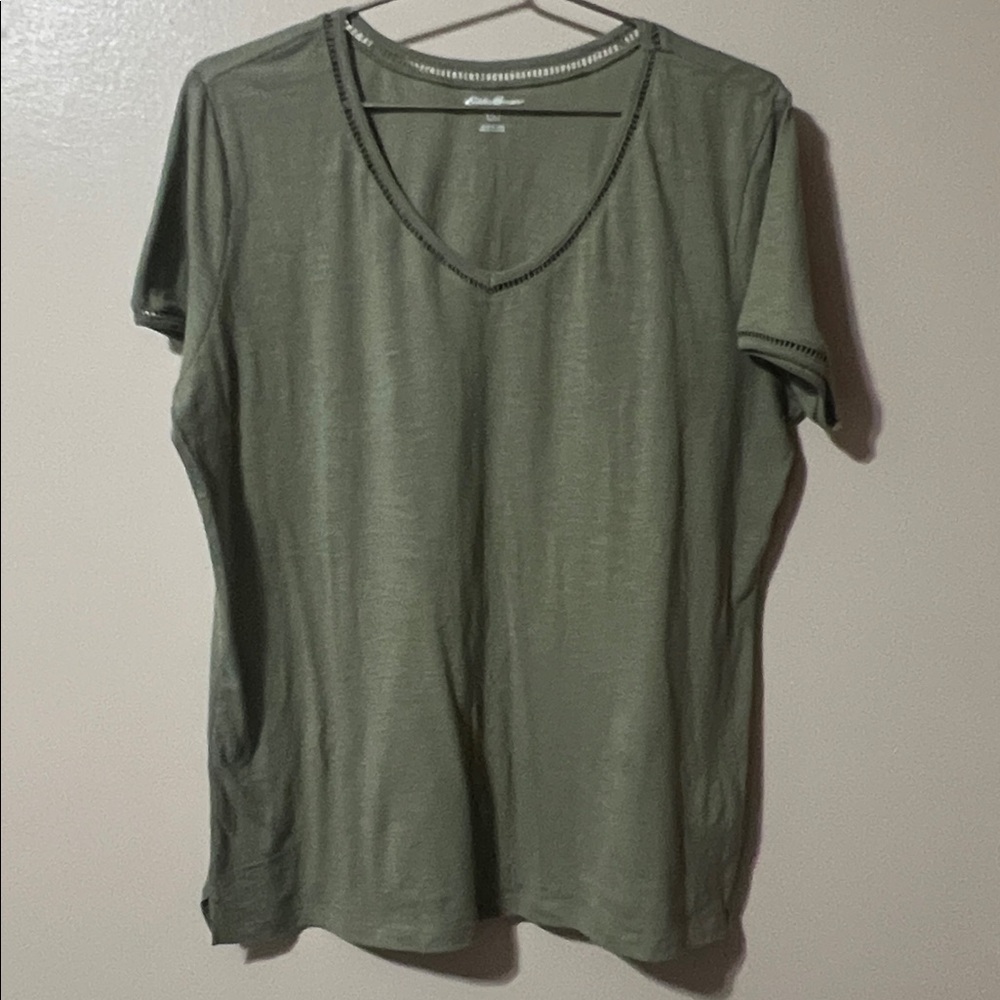 Eddie Bauer Sage Green V-Neck Tee